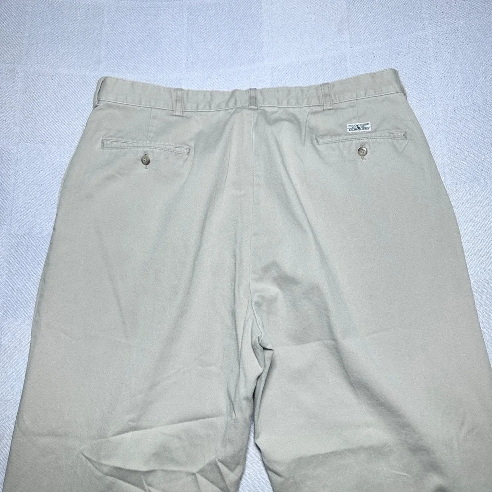 Polo Ralph Lauren Chino Pants Men 36x30* Twill Pleated Cuffed Cotton Khaki Beige